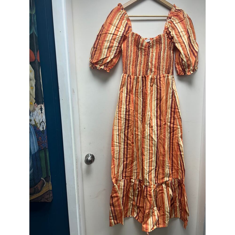 Charlie Holiday Orange Striped Maxi Dress Anthropologie L (8)